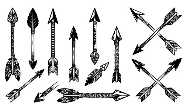 Tribal Indian Arrows Vector Set Black and White Ethnic Arrow Collection