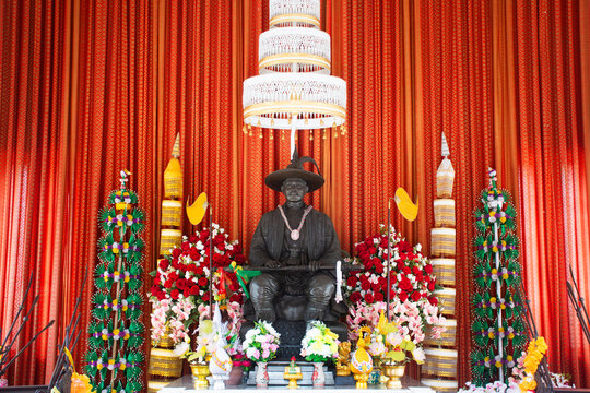 Shrine of King Sanphet VIII or King Sua legendary tiger king of Ayutthaya and located at birthplace in Wat Pho Prathap Chang for thai people traveler travel visit respect blessing in Phichit, Thailand
