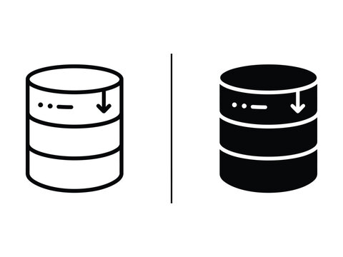 Database cylinder icon with download arrow for data storage, database management, server backup, information systems and cloud computing