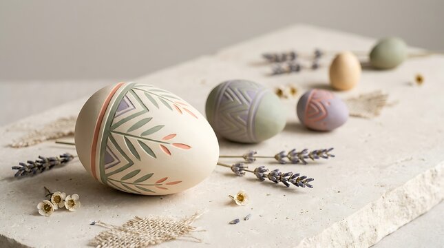 Minimalist decorative stone lanterns with dried leaves and branches