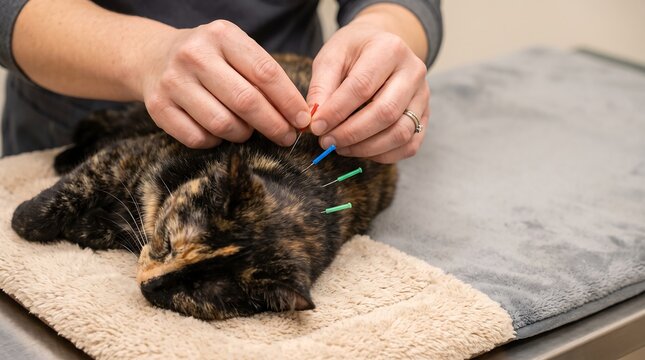 Veterinarian grooming a cat with precision clippers in a professional salon setting