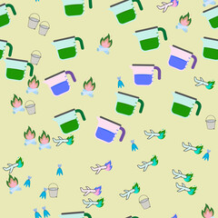 Cartoon Pattern with Measuring Cups, Campfires, and Airplanes © gerino