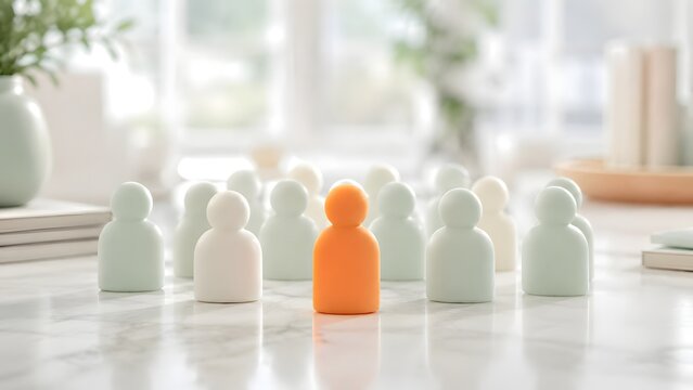 Outstanding Orange Pawn Standing Out From Group Of White And Mint Pawns