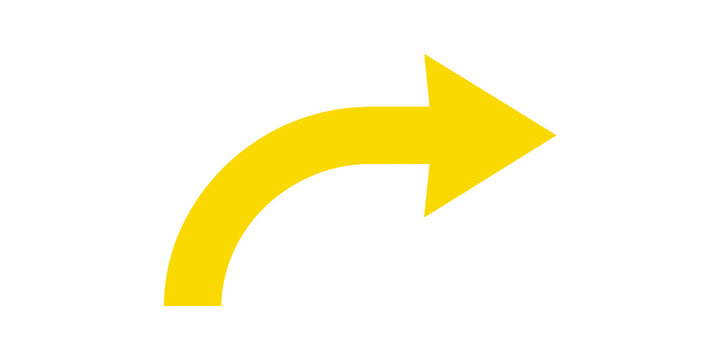 Curved yellow arrow icon for sharing and redirection digital design.