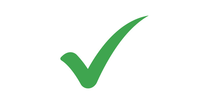 Green checkmark vector icon on checkered transparent background graphic.