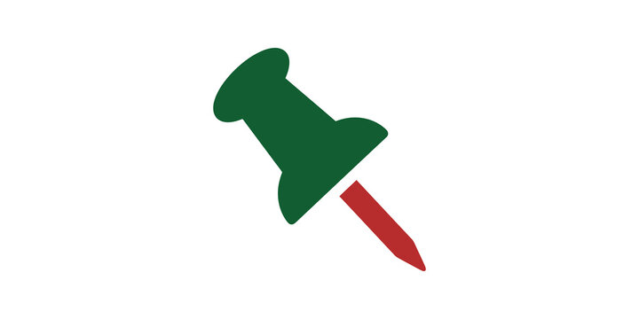 Green and red pushpin icon on transparent background for office use.