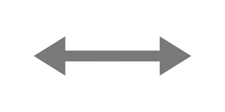 Grey double headed horizontal arrow icon graphic.