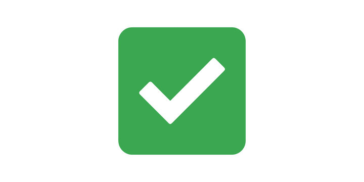 Green square checkmark button icon vector graphic.