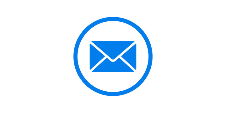 Blue email envelope icon with circle for communication message.