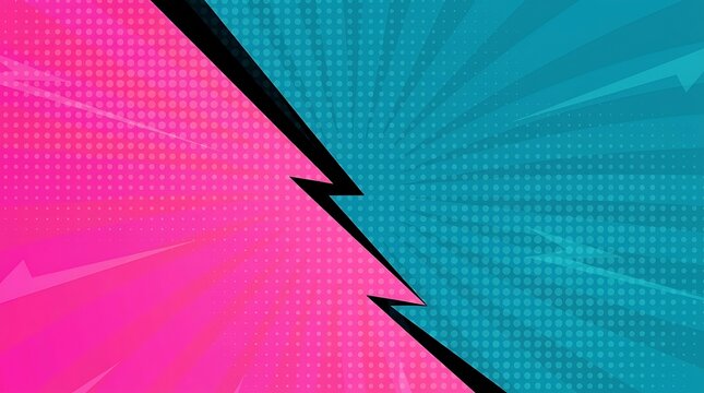 Comic Versus Background With Pink And Cyan Halftone Split Lightning