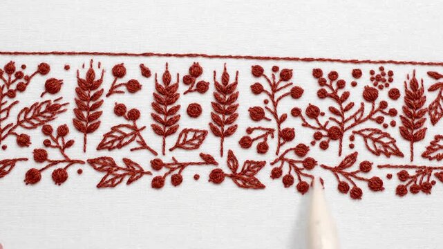 Close up of Embroidery Border Design Wheat and Berries Pattern