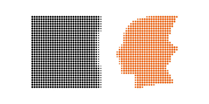 Black and orange dotted maps isolated on transparent background design.