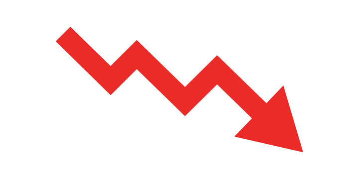 Declining financial graph flat icon red zig zag for negative trend data.
