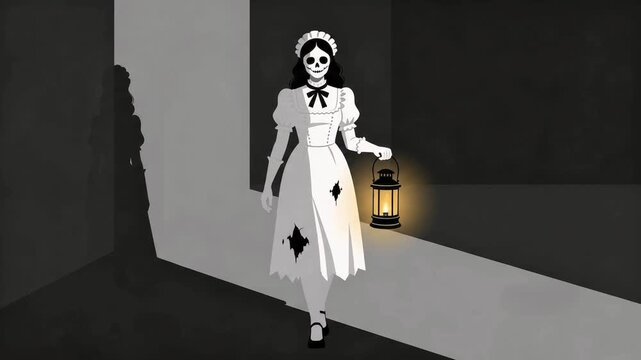 Ghostly Woman in a Haunted Cemetery at Night