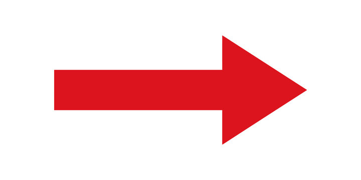Red arrow pointing right directional sign flat icon isolated on gray.