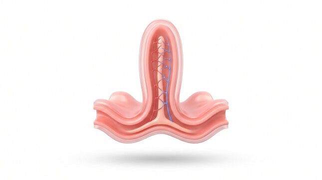 Intestinal villus structure 3D illustration white background