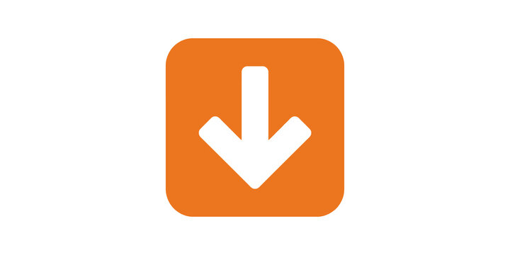 Orange square download button with negative space downward pointing arrow.
