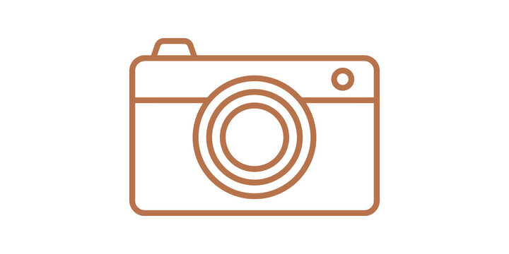 Orange line camera icon on transparent background for web and app design.