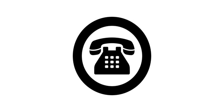 Black rotary telephone icon in circle button for contact us designs.