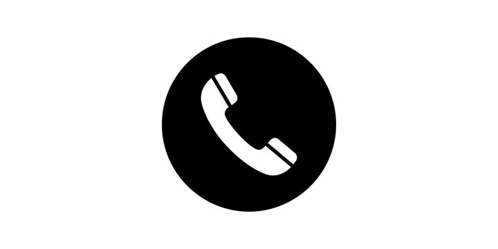 Black telephone handset icon for contact support and communication service.