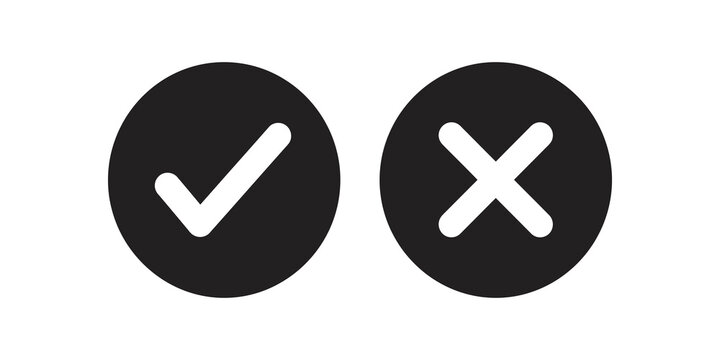 Checkmark and cross mark black circles for choice and feedback design.