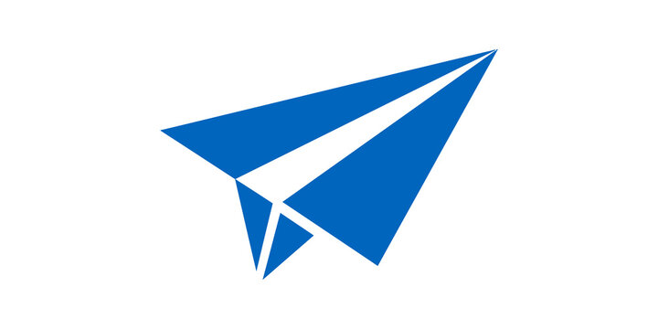 Paper airplane blue icon on transparent background for message concept.
