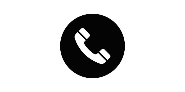 Black telephone icon in circle for contact us on transparent background.