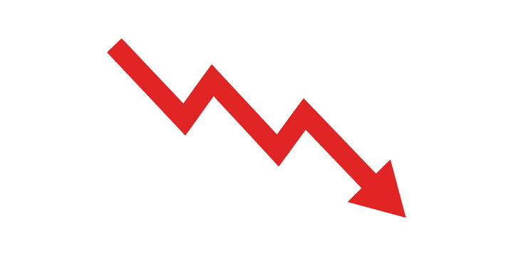Downwards arrow line graph red color for negative financial performance.