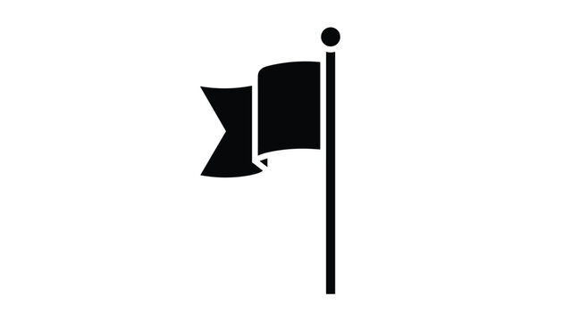 Black vector icon of a classic waving triangle pennant flag on a vertical metal pole isolated on a white background.