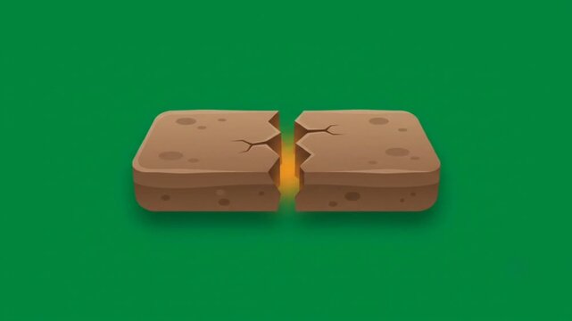 Flat Cartoon Earthquake Crack Fault Line Icon on Green Screen
