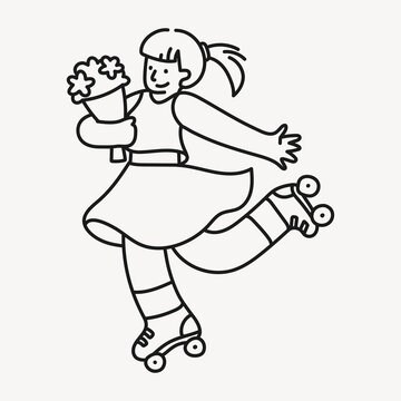 Roller skating girl cartoon clipart, hobby creative illustration