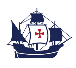 Columbus day greeting card with ship and usa flag elements isolated on transparent background © WASIF-MEHMOOD