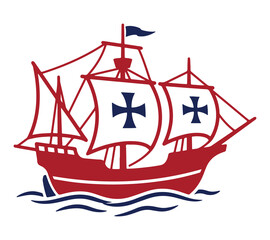 Happy columbus day celebration graphic with sailing ship and stars, columbus © WASIF-MEHMOOD