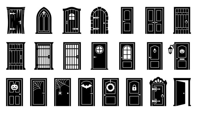 Door Illustrations Set with Various Styles and Designs Featuring Doors