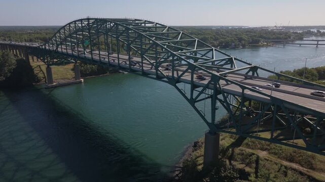 flying clockwise around Piscatqua River Bridge between Maine and New Hampshire