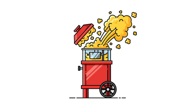 Retro red popcorn machine cart with exploding popcorn