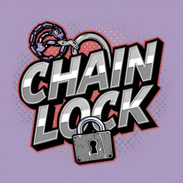 Graphic illustration featuring the bold text Chain Lock with a metal padlock and chain elements.