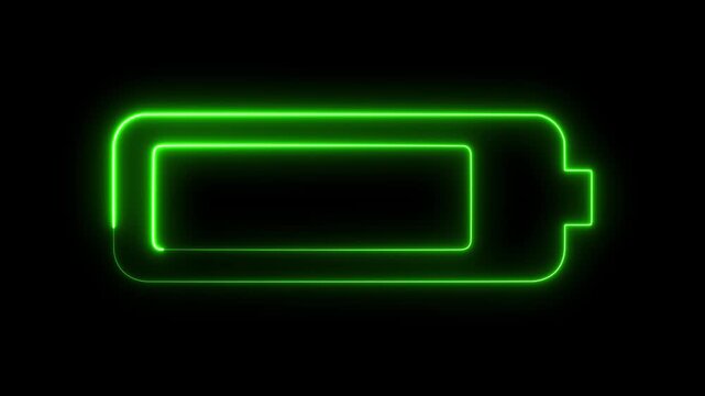 Neon green battery charging progress bar animation, digital energy level indicator for ui and technology concepts