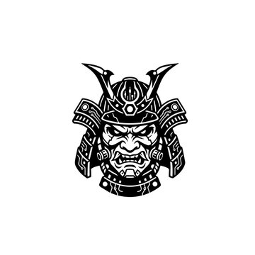 Japanese samurai helmet kabuto warrior mask vector illustration