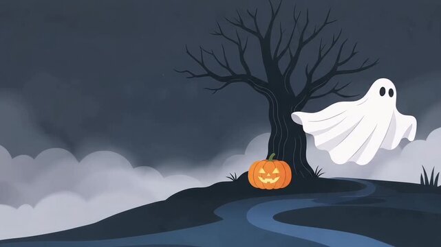 Ghost Floating Through a Dark Haunted Forest