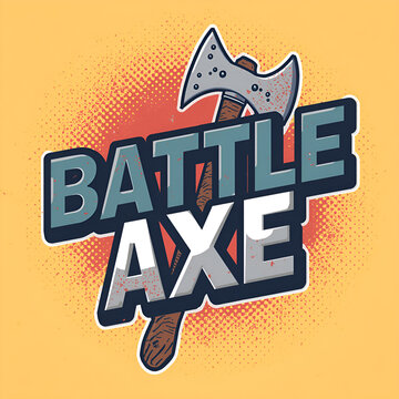 Vintage style illustration featuring a battle axe with bold typography on a textured background.
