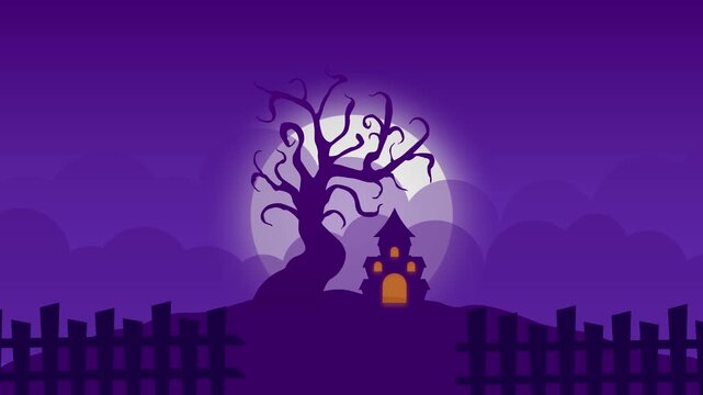 Halloween Castle with Moonlight and Tree Background Animation