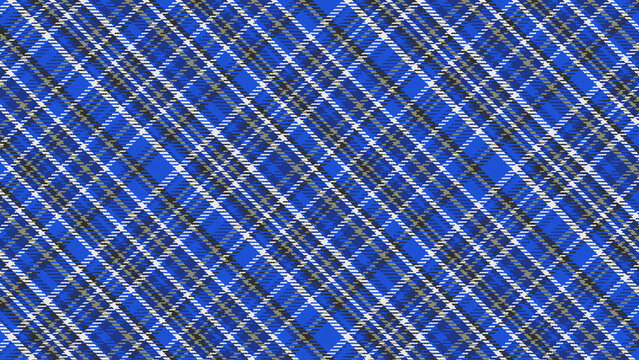 Bright cobalt blue diagonal tartan check fabric pattern background