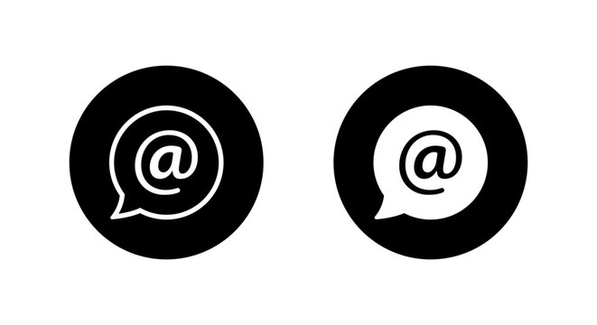 Speech bubble icon with mention symbol. Email message sign in black circle