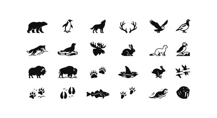 Fototapeta premium Winter Wildlife Silhouette Icon Set for Nature Design