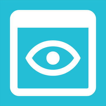 White browser eye observation vector icon on vibrant cyan background for user viewing.