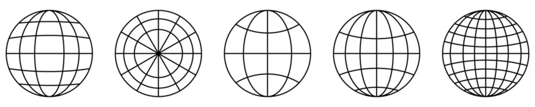 Globe grid line icon set for world map design