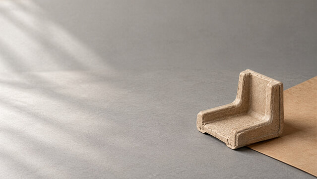 Molded pulp packaging corner on neutral copy space