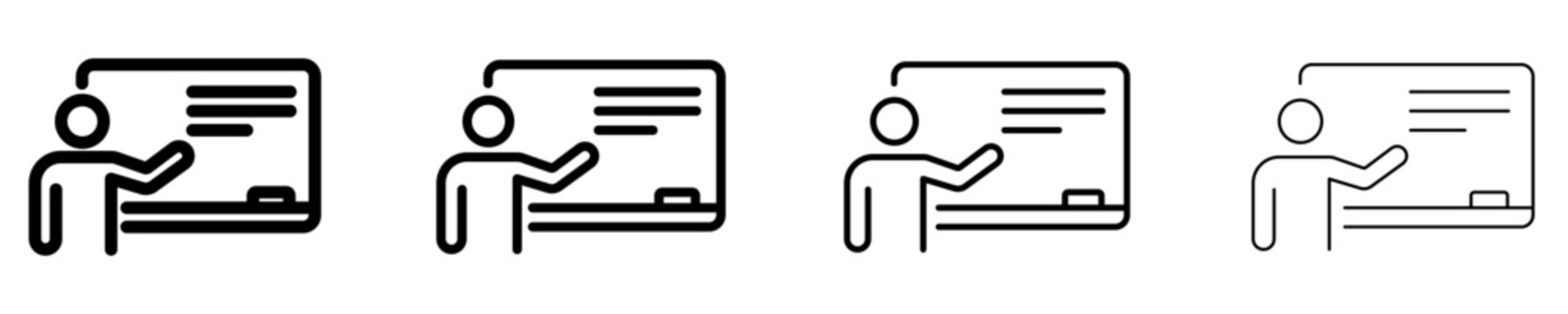 Teacher presentation line icon with whiteboard