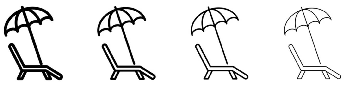 Beach chair and umbrella line icon for summer vacation